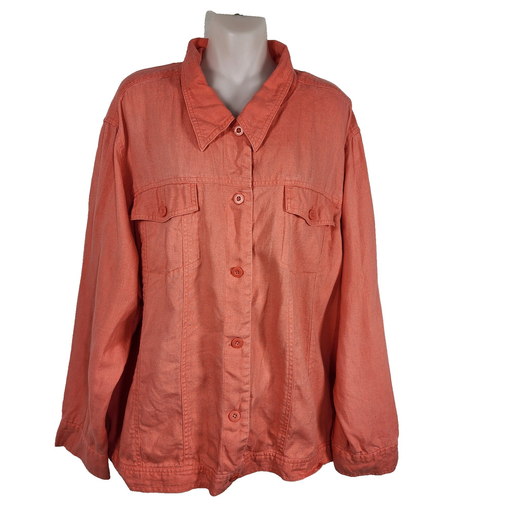 Relativity Women's 100% Linen Jacket Size 3X Flap Pockets Salmond Button Front